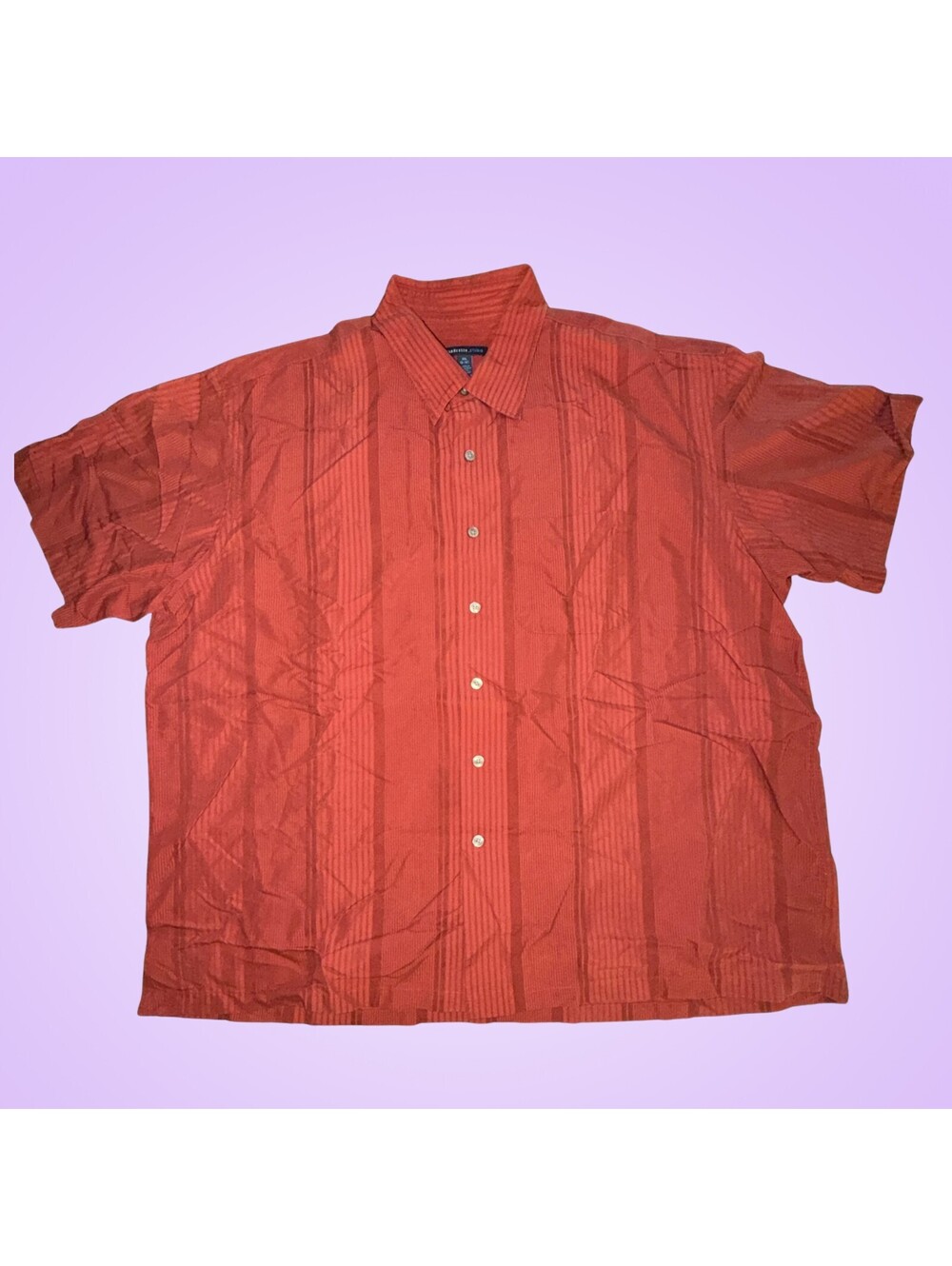 Van Heusen Studio Mens XXL 18-18.5 Red Striped Short Sleeve Button Up